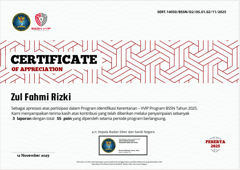 BSSN VVIP Certificate
