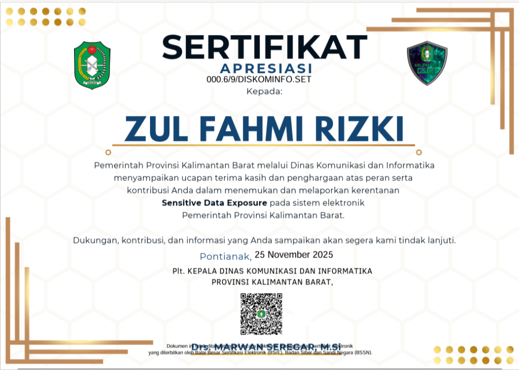 Diskominfo Kalbar Certificate